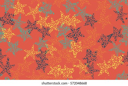 Seamless pattern. Careless drawing. Holey stars. Colorful chaos. Fashion camouflage.
