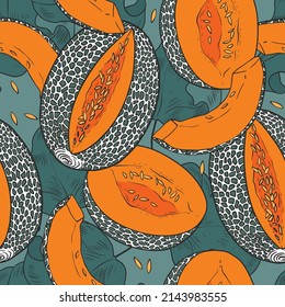Seamless pattern with Caribbean melon