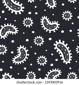 Seamless pattern with caricature simple bacterial microorganisms on a neutral background. Flat colorful vector medical and scientific texture. Hand drawing isolated.