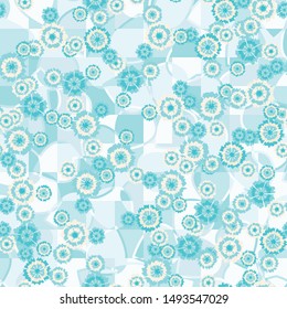 Seamless pattern. Carnation inflorescences scattered on a leafy-checkered background.