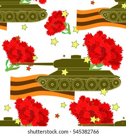 seamless pattern Carnation Tank Defender  Fatherland Day.  vector illustration