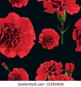 Seamless pattern carnations flower. Floral background, wallpaper. Realistic red flowers. Vector illustration, eps 10