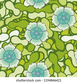 Seamless pattern with carnations on a leafy background.