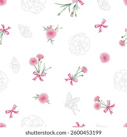 Seamless pattern of Carnations watercolor hand drawn. You can change background color from the EPS file.