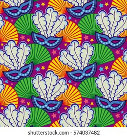 Seamless pattern with carnival masks. Copy space. Vector clip art.