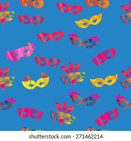 seamless pattern with carnival masks different forms and color stripes