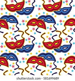 Seamless pattern with carnival masks and fans.Vector clip art.
