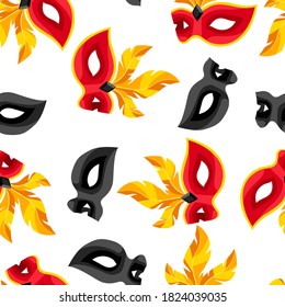 Seamless pattern with carnival masks. Illustration for parties, traditional holiday or festival.