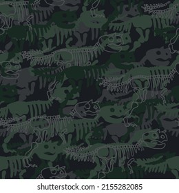 Seamless pattern with Carnotaurus skeleton. Background for fabric, textile, web, art, hand drawn, cute, clothes, wrapping paper and other design.
