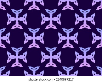 Seamless pattern with Carolingian cross in pixel art style. Pixelated Carolingian cross. Celtic knot. 8-bit retro games from the 80s and 90s. Design for app, banner and poster. Vector illustration