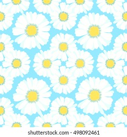 seamless pattern carpet with chamomiles on green vector illustration