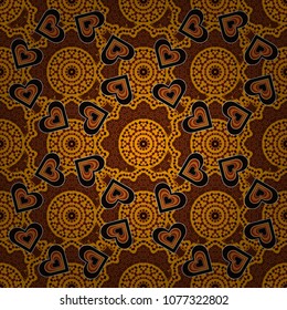 Seamless pattern for carpet, textile, wallpaper and any surface. Vector pattern in brown, yellow and black colors. Oriental abstract ornament.