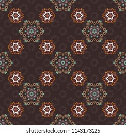 Seamless pattern for carpet, textile, wallpaper and any surface. Vector pattern in beige, blue and brown colors. Oriental abstract ornament.