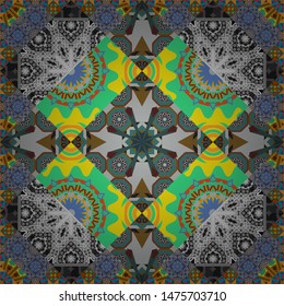 Seamless pattern for carpet, textile, wallpaper and any surface. Vector pattern in blue, gray and green colors. Oriental abstract ornament.