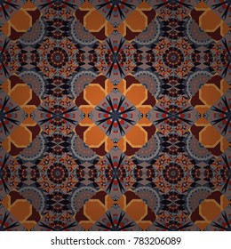 Seamless pattern for carpet, textile, wallpaper and any surface. Vector pattern in orange, pink and gray colors. Oriental abstract ornament.