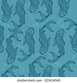 seamless pattern with carps on blue background