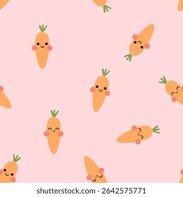 Seamless pattern with carrot cartoons on pink background vector. Cute cartoon food.