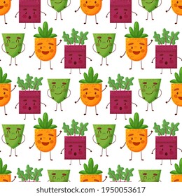 Seamless pattern carrot cucumber beet shaped patch pocket. Character pocket carrot cucumber beet. Cartoon style.