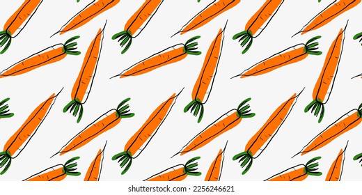 Seamless pattern with carrot, doodle style, hand drawing, vector illustration