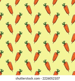Seamless pattern with carrot. Doodles vector illustration. Design element for fabric, wallpaper, wrapping paper, menu, farm product promotion, healthy food, culinary.