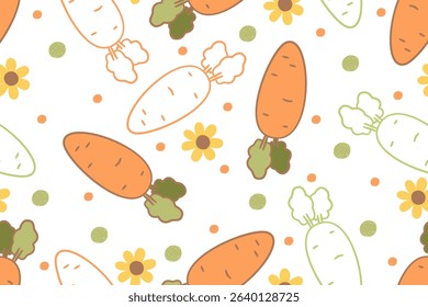 Seamless pattern with Carrot dot and flower