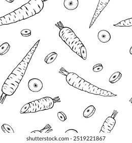 Padrão sem emenda com cenoura. Ilustração de vetor desenhada à mão.
