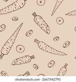 Padrão sem emenda com cenoura. Ilustração de vetor desenhada à mão.