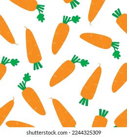 Seamless pattern with carrot illustration with green leaves, carrot illustration