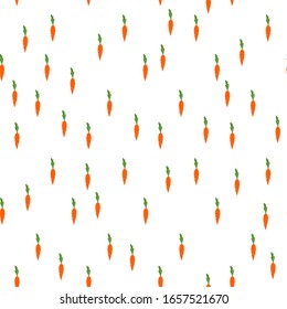 Seamless pattern with carrot on white background. Design for card, postcard, wallpaper, posters, fabric, textile. Vector stock illustration. Cartoon style. 