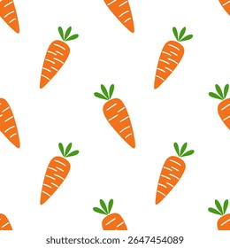 Seamless pattern with carrot on white background in playful flat style.
