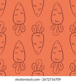 seamless pattern with a carrot outline on an orange background, minimalist autumn design
