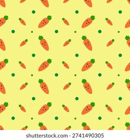 Seamless pattern with carrot stump on yellow pastel background, for packaging, textiles and kitchen decor