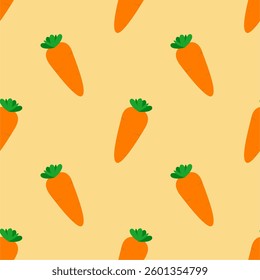 Seamless pattern with carrot, vector illustration of vegetable, healthy vegan food wallpaper