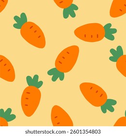 Seamless pattern with carrot, vector illustration of vegetable, healthy vegan food wallpaper