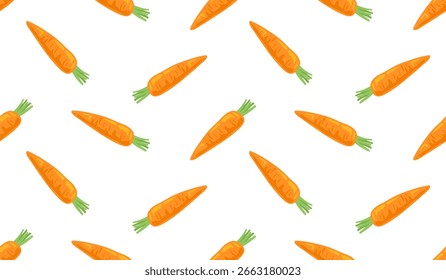 Patrón sin fisuras con zanahoria, Ilustración vectorial de vegetal, Fondo de pantalla de comida vegana saludable