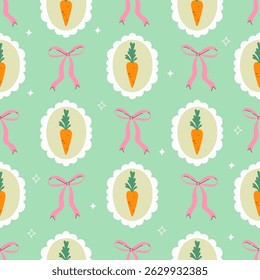 Seamless pattern with carrots and bows. Vector graphics.