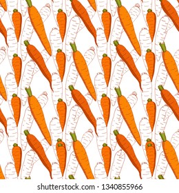 Seamless pattern with carrots and carrot contours. Endless pattern with vegetables for your design