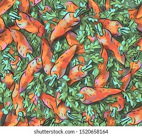 Seamless pattern with carrots and carrot tops