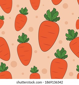 Patrón sin foco con zanahorias. Ilustración de zanahoria de garabato. Fondo vegetal. Fondo estrecho.