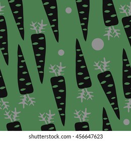 Seamless    pattern with  carrots , doodles,  spot, hole,leaves , harvest, ellipses, object. Hand drawn.