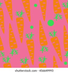Seamless    pattern with  carrots , doodles,  spot, hole,leaves , harvest, ellipses, object. Hand drawn.