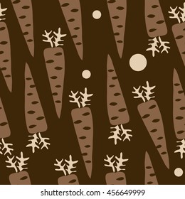 Seamless    pattern with  carrots , doodles,  spot, hole,leaves , harvest, ellipses, object. Hand drawn.