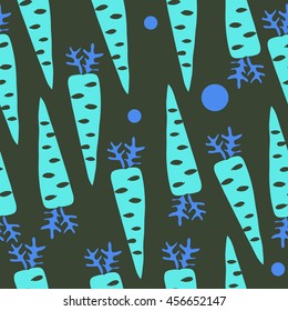 Seamless    pattern with  carrots , doodles,  spot, hole,leaves , harvest, ellipses, object. Hand drawn.