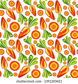 Seamless pattern of carrots with leaves on white background