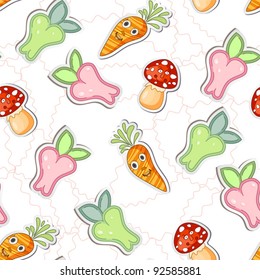 seamless pattern  with  carrots , mushrooms and  apples