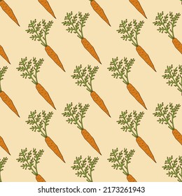 Seamless pattern with carrots on light orange background. Vector image.