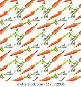 Seamless pattern with carrots on white background. Vector illustration.