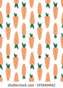 seamless pattern with carrots, carrots on white background, vector illustration, cute easter pattern