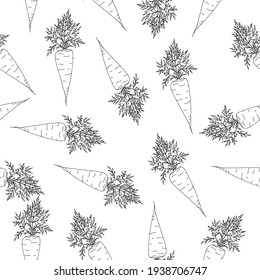 Seamless pattern with carrots on a white background.The vegetable pattern can be used in textiles,packaging, and store