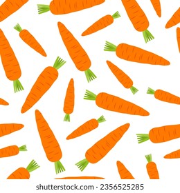 Seamless pattern with carrots on a white background. Vector illustration. Vegetarian food.